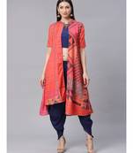 multicolor Made to Measure Embroidered Crop Top Dhoti Set with Abstract Print Jacket