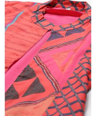 multicolor Made to Measure Embroidered Crop Top Dhoti Set with Abstract Print Jacket 2