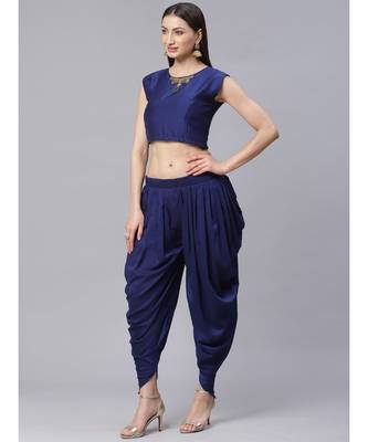 multicolor Made to Measure Embroidered Crop Top Dhoti Set with Abstract Print Jacket 5