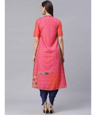 multicolor Made to Measure Embroidered Crop Top Dhoti Set with Abstract Print Jacket 6
