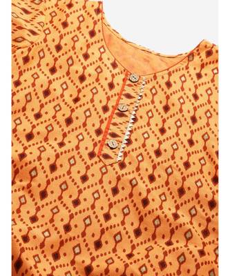 Orange Ikat Inspired Cotton Stitched Kurta Pallazzos Set with Chiffon Gotta Patti Dupatta 2