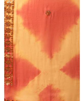 Orange Ikat Inspired Cotton Stitched Kurta Pallazzos Set with Chiffon Gotta Patti Dupatta 4