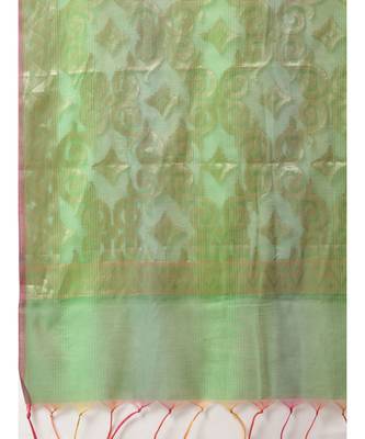 Pink Handloom Chanderi Stitched Suit with Resham Gold Weave Pattern & Contrast Woven Dupatta 6
