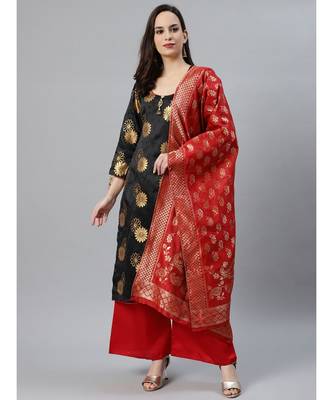 multicolor Banarasi Silk Stitched Suit Dupatta with Pallazzos , Gold Tassels & Banarasi Dupatta 1