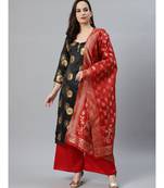 multicolor Banarasi Silk Stitched Suit Dupatta with Pallazzos , Gold Tassels & Banarasi Dupatta