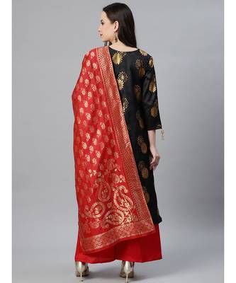multicolor Banarasi Silk Stitched Suit Dupatta with Pallazzos , Gold Tassels & Banarasi Dupatta 6