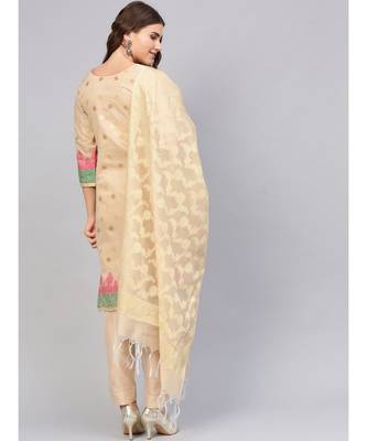 multicolor Beige Made-to-Measure Kurta Set with Banarasi Handloom dupatta and Pants 1