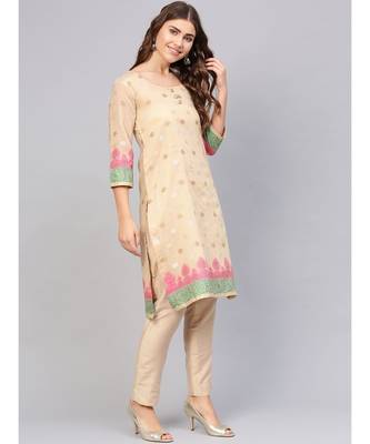 multicolor Beige Made-to-Measure Kurta Set with Banarasi Handloom dupatta and Pants 2