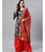 multicolor Banarasi French Silk Stitched Suit Dupatta with Pallazzos, Gota Patti & Banarasi Dupatta