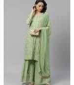 green Made to Measure Gota-Patti & Resham Embroidery Kurta Sharara Set with Chiffon Dupatta