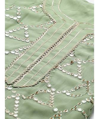 green Made to Measure Gota-Patti & Resham Embroidery Kurta Sharara Set with Chiffon Dupatta 4
