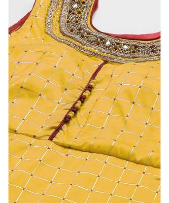 multicolor Made to Measure Embellished Anarkali Kurta Set with Banarasi Dupatta and Check pattern 4