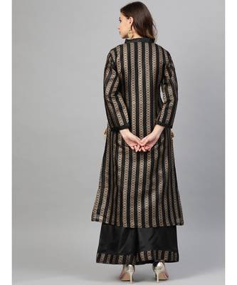 Black Made to Measure Kurta Pallazo Set With Gold Foil Print and tassled fringed hemline 2