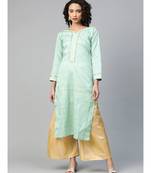 green Made To Measure Fusion Woven Pastel Kurta Set with Gotta Patti Tassels & Pants