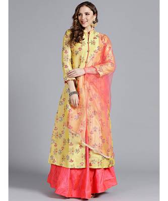 yellow plain Art Silk readymade-lehenga-cholis 1
