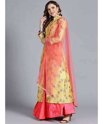 yellow plain Art Silk readymade-lehenga-cholis 2