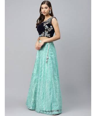 Turquoise embroidered Net readymade-lehenga-cholis 2