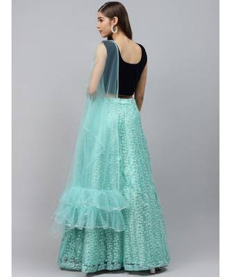 Turquoise embroidered Net readymade-lehenga-cholis 3