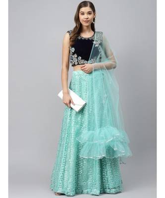 Turquoise embroidered Net readymade-lehenga-cholis 4