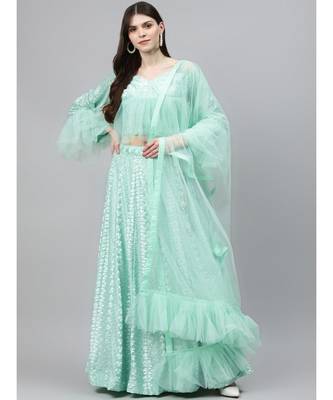 green embroidered rayon readymade-lehenga-cholis 1