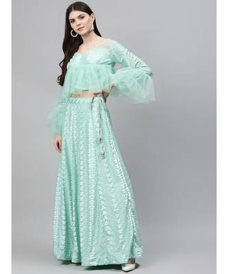 green embroidered rayon readymade-lehenga-cholis 3