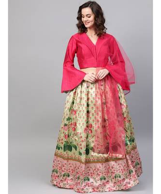Pink Printed silk blend readymade-lehenga-cholis 1