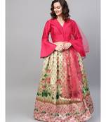Pink Printed silk blend readymade-lehenga-cholis