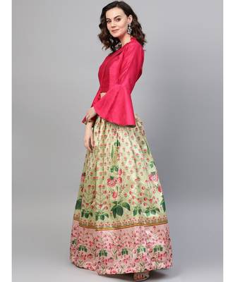 Pink Printed silk blend readymade-lehenga-cholis 2
