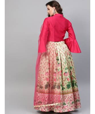 Pink Printed silk blend readymade-lehenga-cholis 3