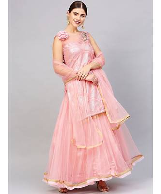Pink embroidered Net readymade-lehenga-cholis 1