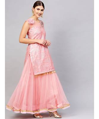 Pink embroidered Net readymade-lehenga-cholis 3
