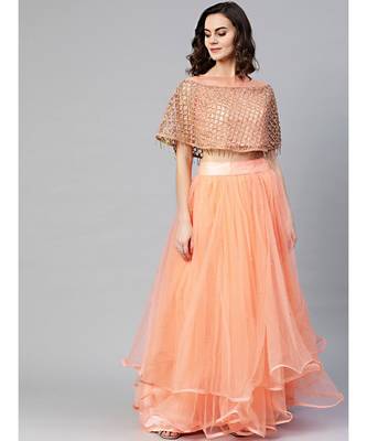 Peach embroidered Net readymade-lehenga-cholis 1