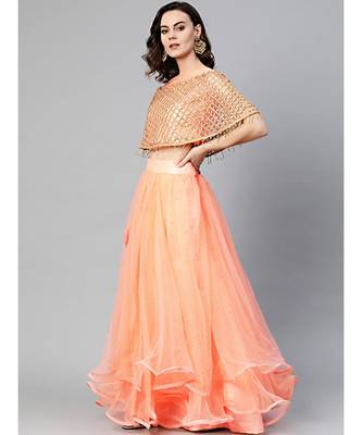 Peach embroidered Net readymade-lehenga-cholis 2