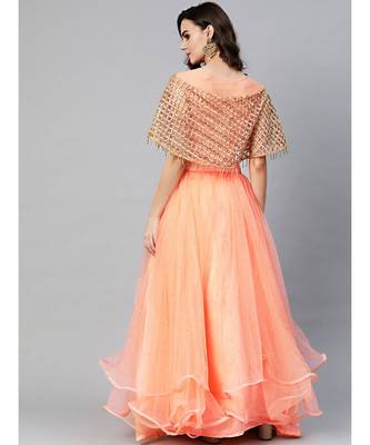 Peach embroidered Net readymade-lehenga-cholis 3