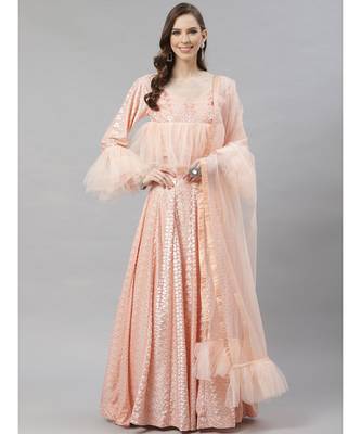 Peach embroidered rayon readymade-lehenga-cholis 1