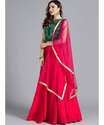 Pink plain Art Silk readymade-lehenga-cholis 2