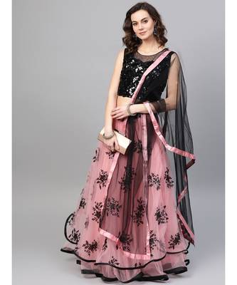 Pink embroidered Net readymade-lehenga-cholis 1