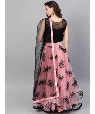 Pink embroidered Net readymade-lehenga-cholis 3