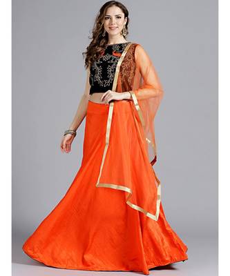 Orange plain Art Silk readymade-lehenga-cholis 1