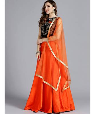 Orange plain Art Silk readymade-lehenga-cholis 2