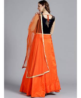 Orange plain Art Silk readymade-lehenga-cholis 3