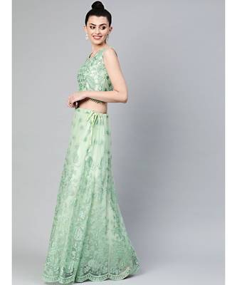 Green embroidered Net readymade-lehenga-cholis 3