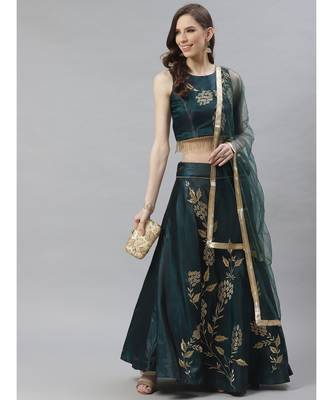 green embroidered Art Silk readymade-lehenga-cholis 1