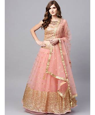 Pink embroidered Net readymade-lehenga-cholis 1