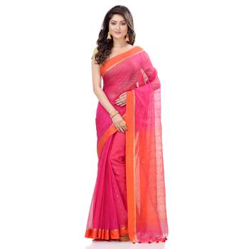 Pink hand woven cotton saree with blouse 5