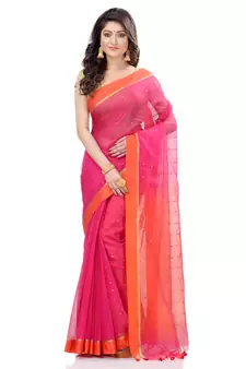 Pink hand woven cotton saree with blouse