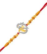 Om Ganesh CZ Gold and Rhodium Plated Alloy Rakhi for Lovely Brother