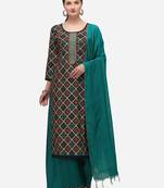 Black & Sea Green Color Bandhani Unstitched Dress Material