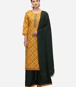 Mustard & Green Color Bandhani Unstitched Dress Material