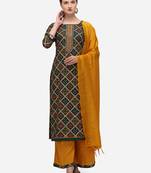 Green & Mustard Color Bandhani Unstitched Dress Material